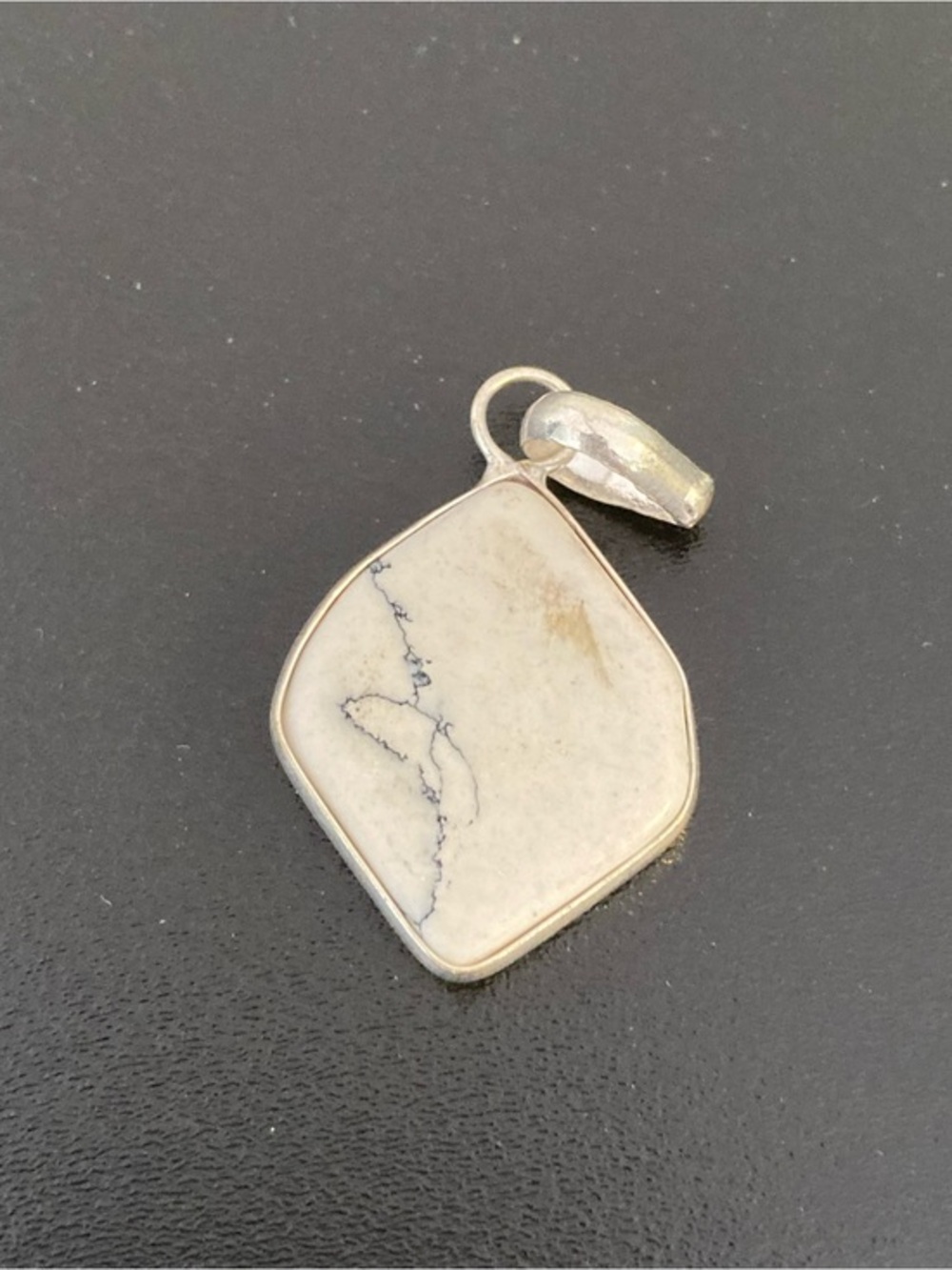 White Howlite Pendant Silver Bezel Necklace Charm